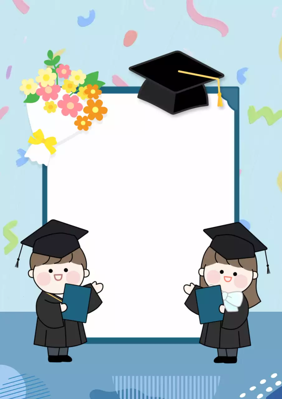 하늘색과 남색의 귀여운 졸업 안내