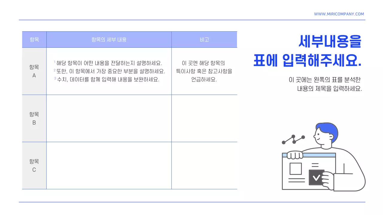 파랑과 흰색의 심플한 정보정리 템플렛 보고서