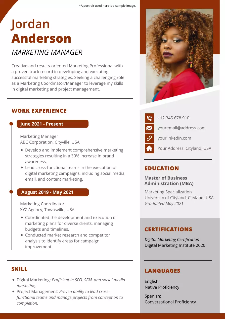 Red and Grey Modern Marketing Manager Resume