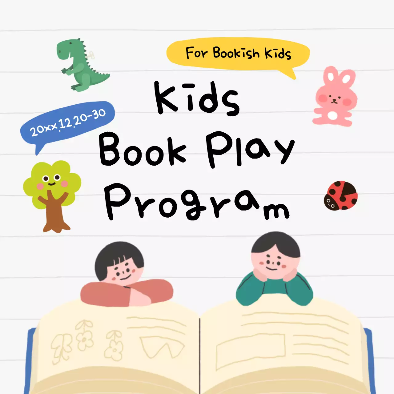 다채로운 장난기 어린 아이들 프로그램 초대 소셜 미디어 게시물