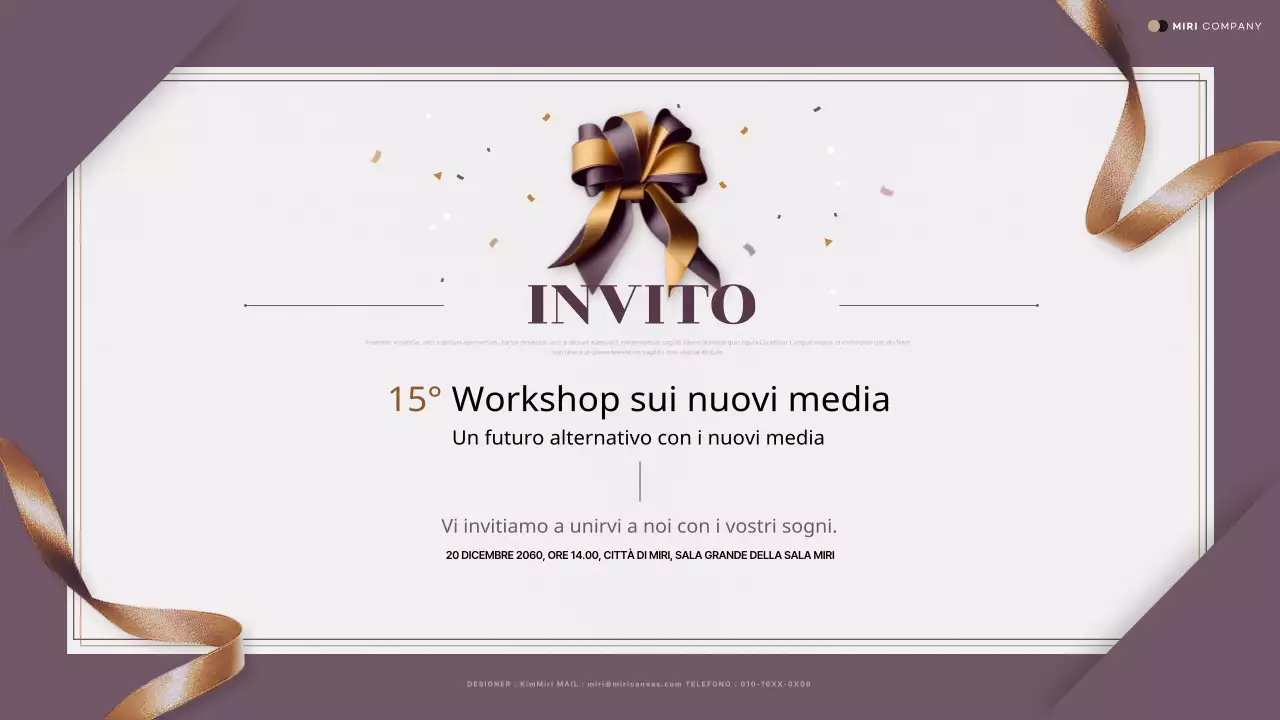 Una lussuosa proposta di invito ad un evento in viola e oro