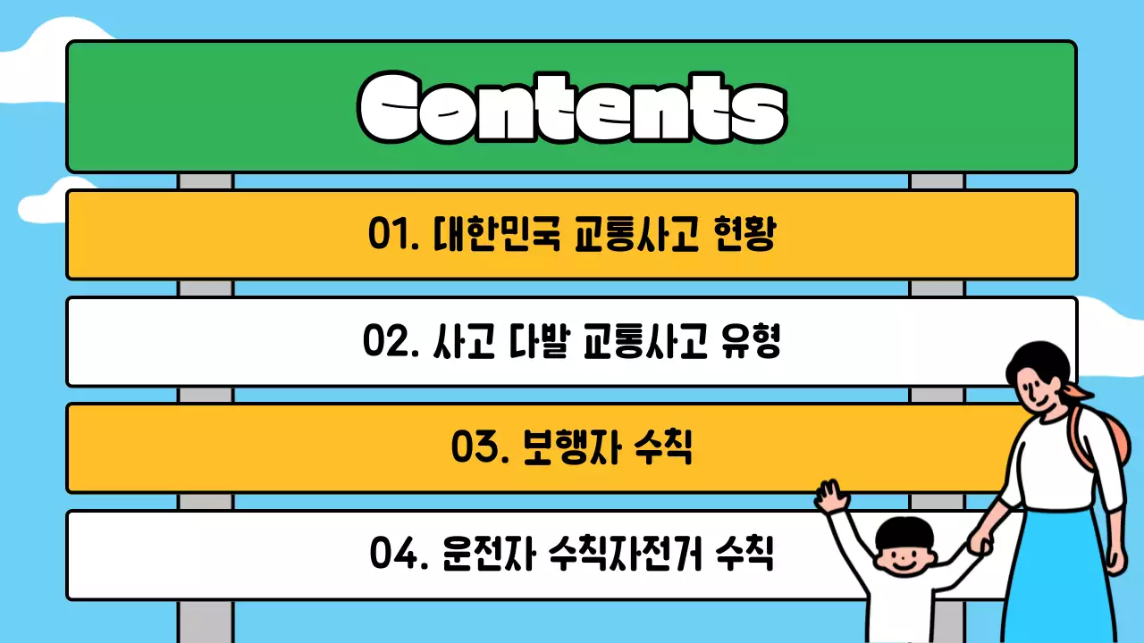 하늘색 배경의 트렌드한 교통 안전 교육자료