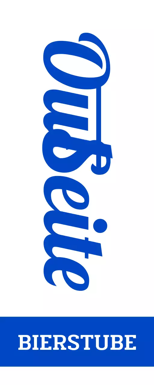 Schaufensterschild einer Brauerei im Retro-Stil mit blauen Farbtönen
