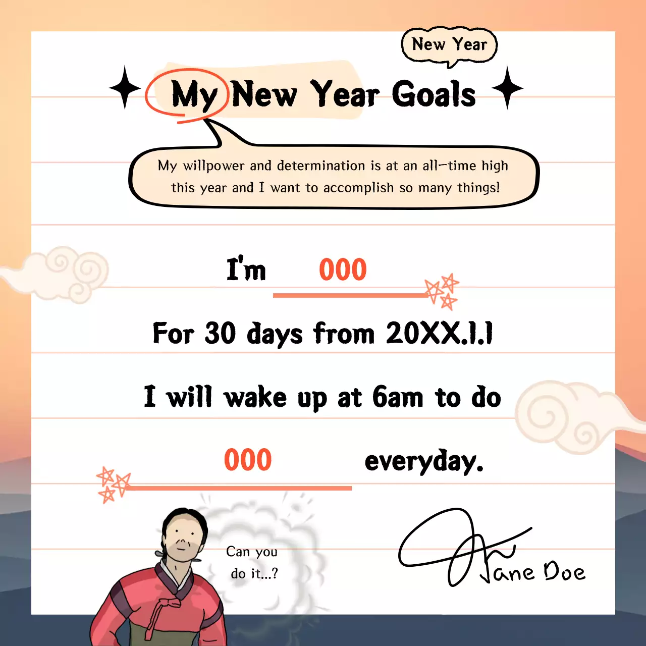Orange Traditional Goals Planner Social Media Post
