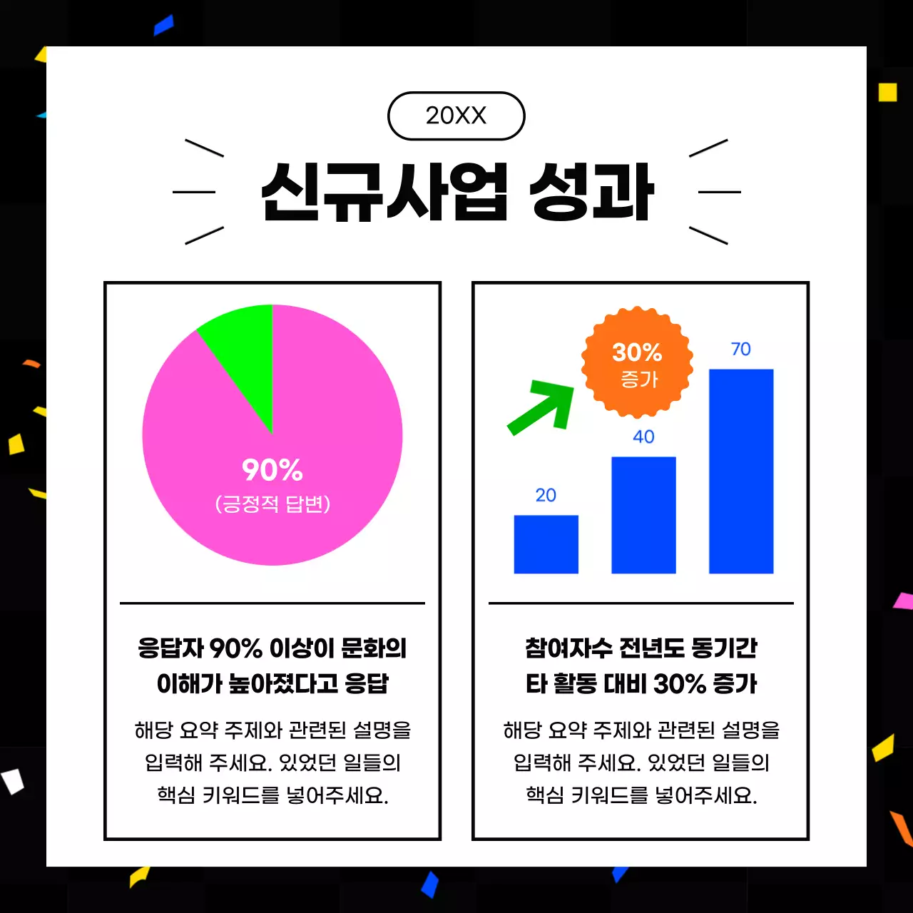 핫핑크색과 형광색의 키치한 연말결산 보고서