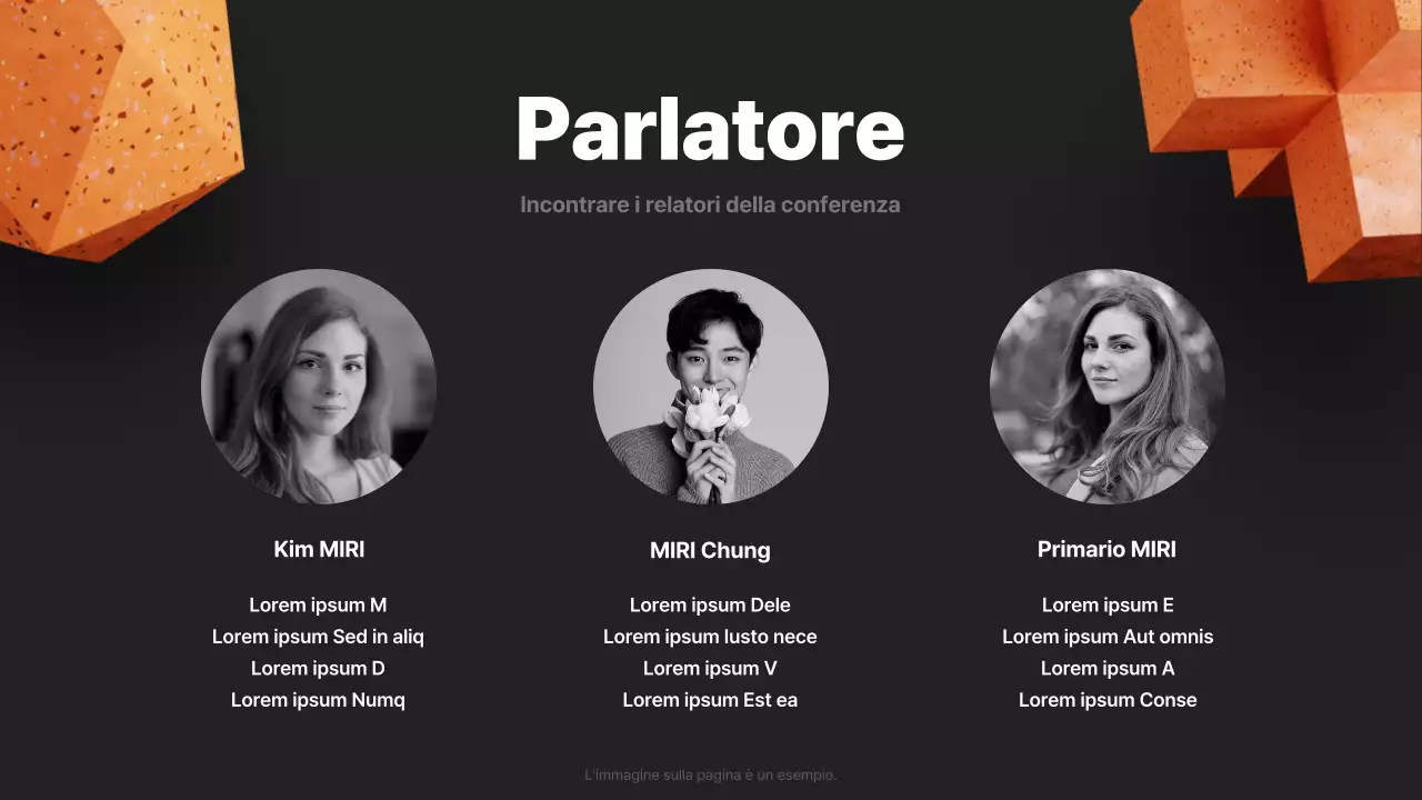 Un moderno prospetto di conferenza in nero e arancione