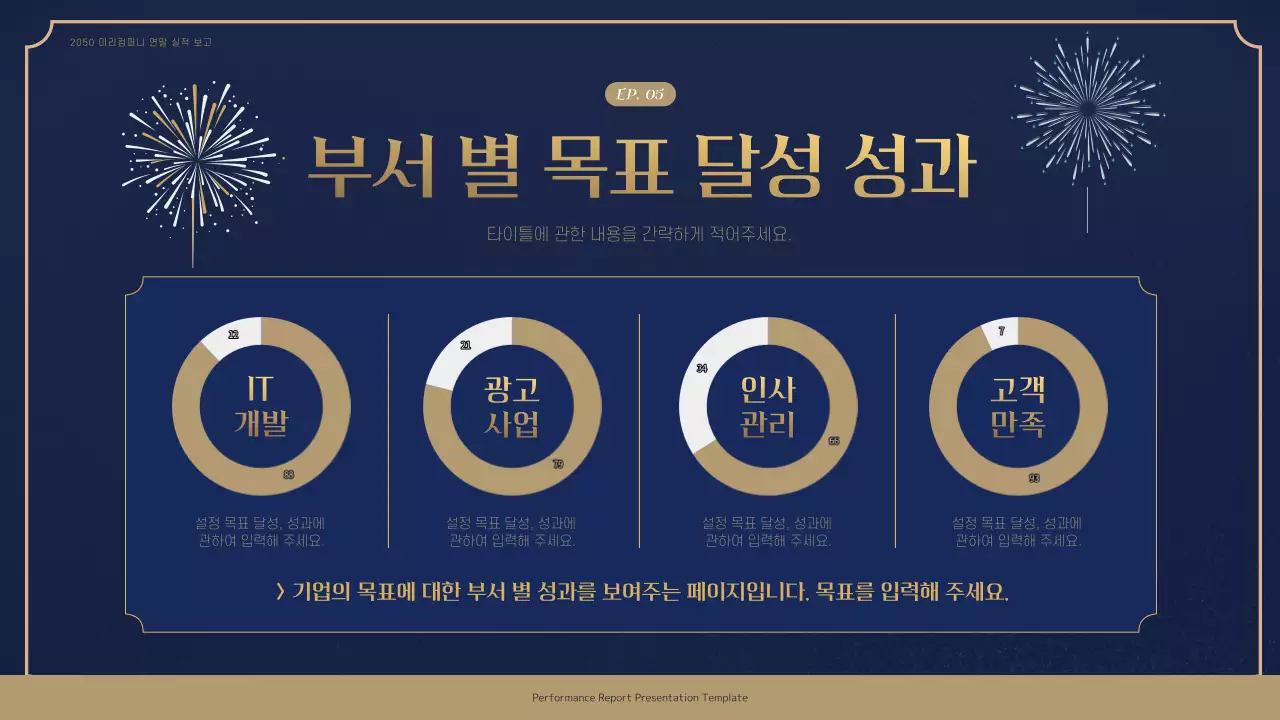 남색 골드의 럭셔리한 불꽃놀이 성과 보고서