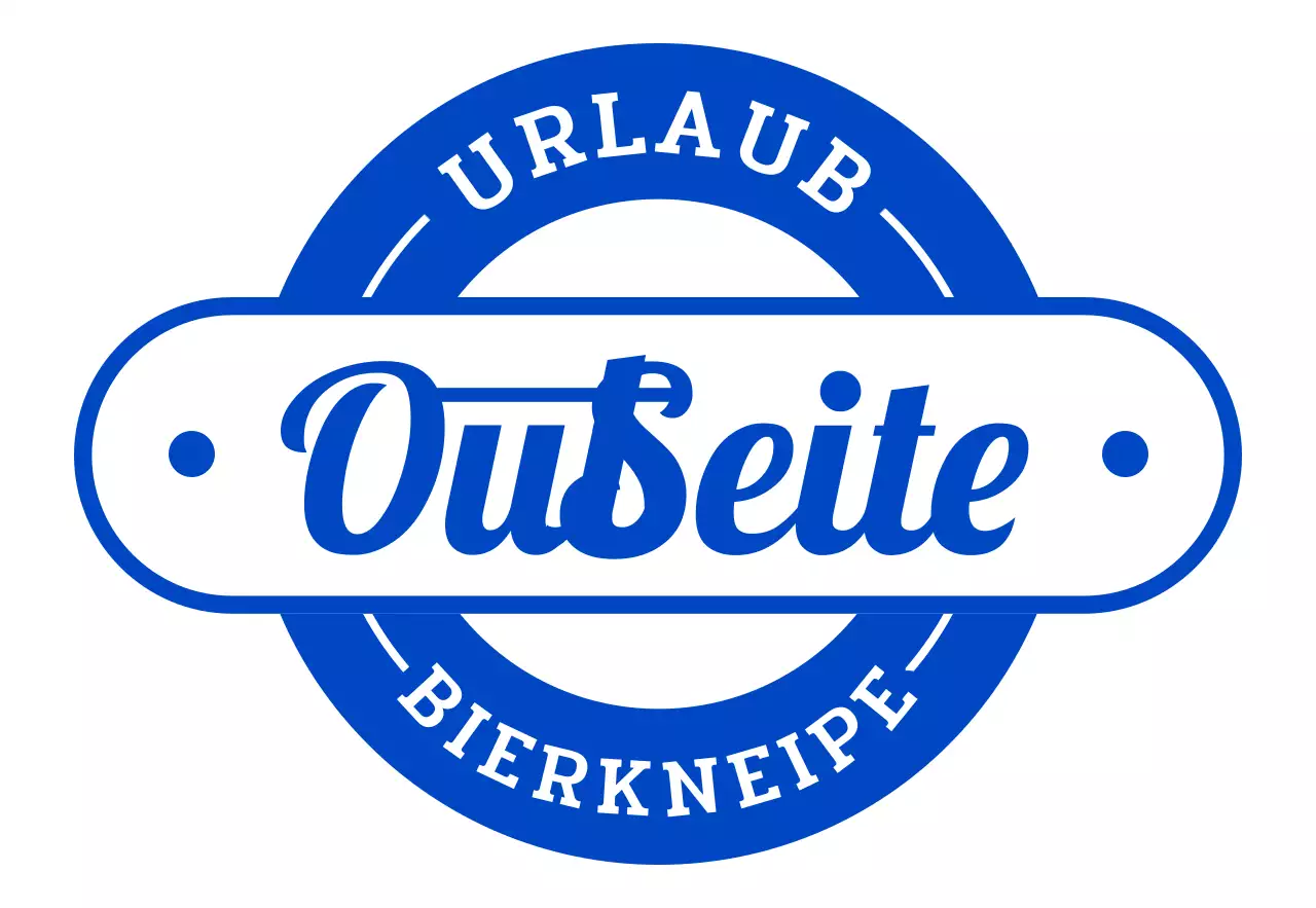 Schaufensterschild einer Brauerei im Retro-Stil mit blauen Farbtönen