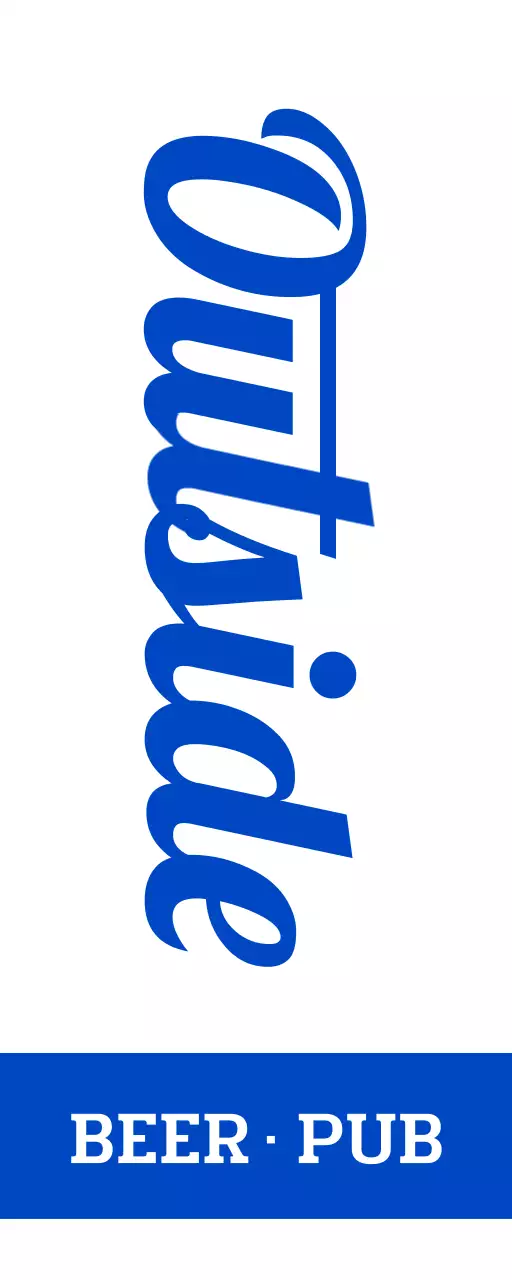 Retro-inspired brewpub storefront sign with blue tones