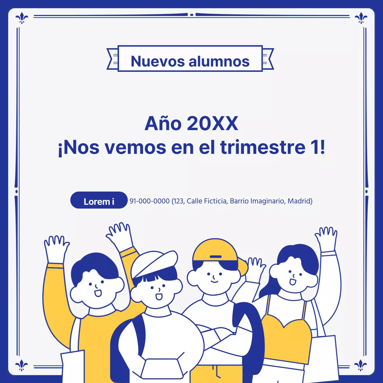 Folletos universitarios en amarillo y azul marino