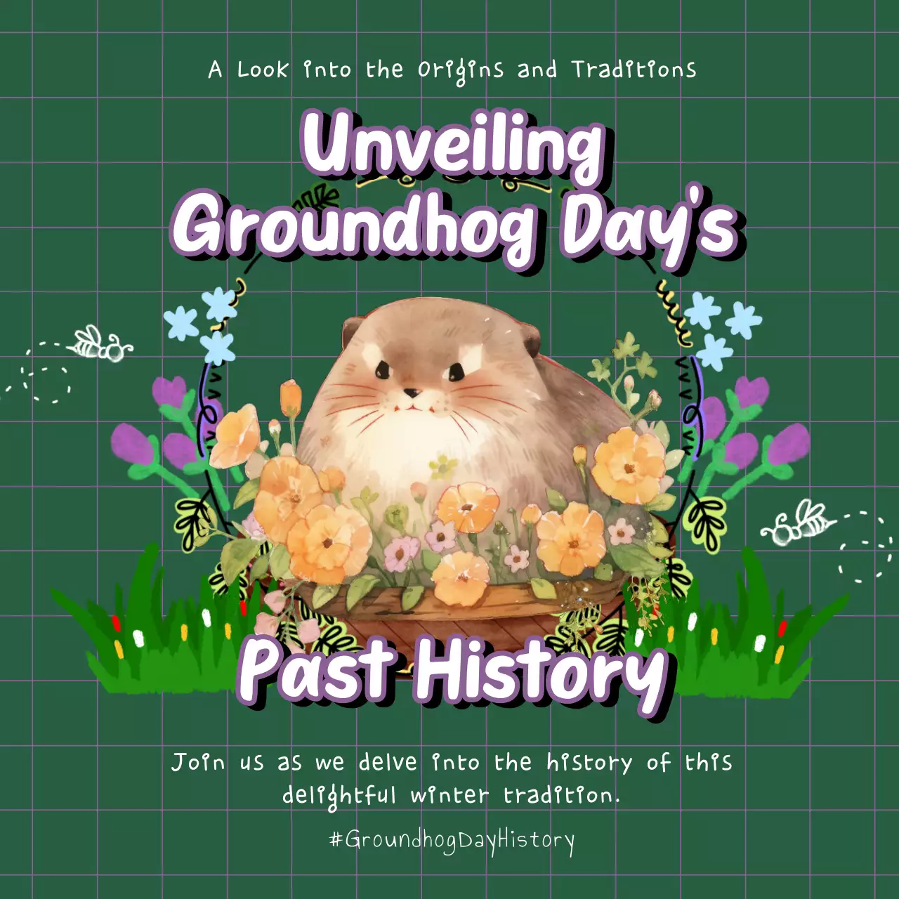 Green and Purple Kitsch Groundhog Day History Advertisement