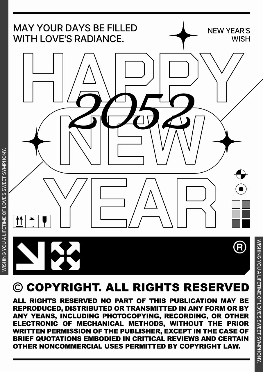 검정과 흰색의 트렌드한 새해 인사 연하장