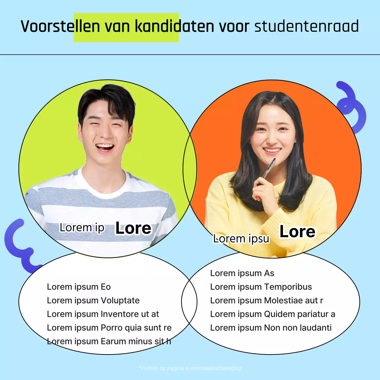 Een kitscherige verzameling van lichtblauwe en oranje beloftes promoten