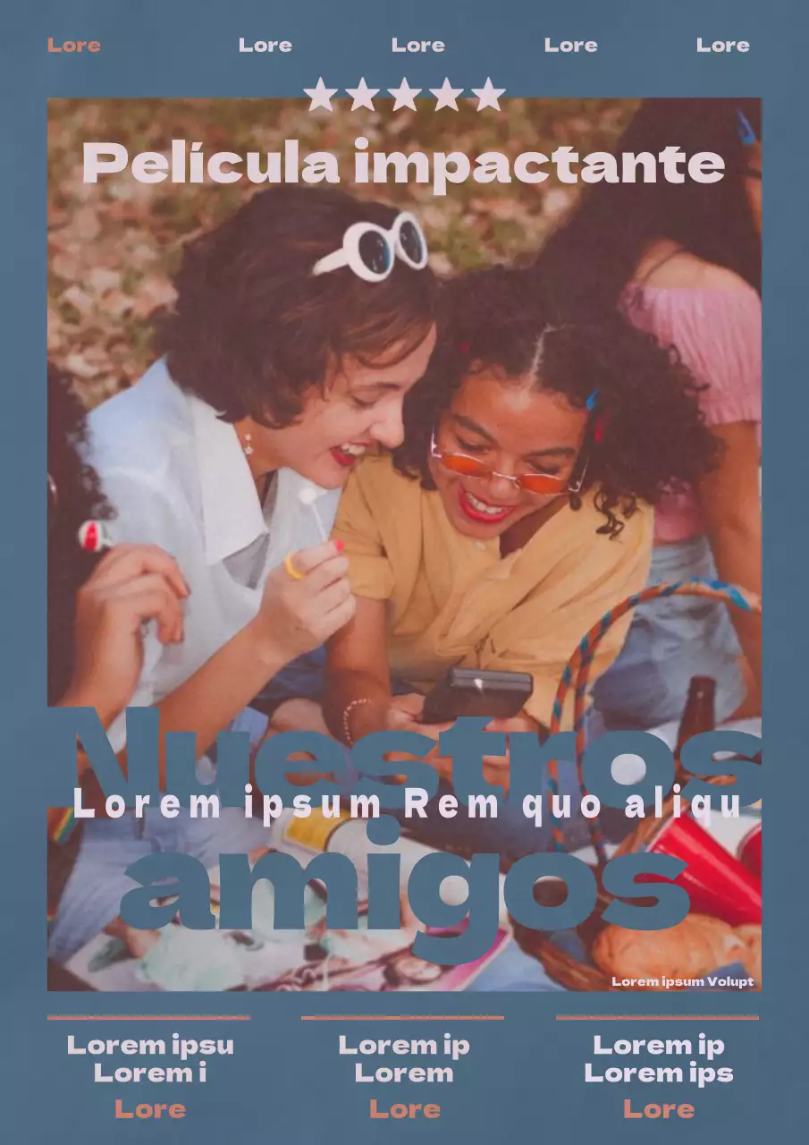 Promociona la película Friends en azul marino de estilo retro