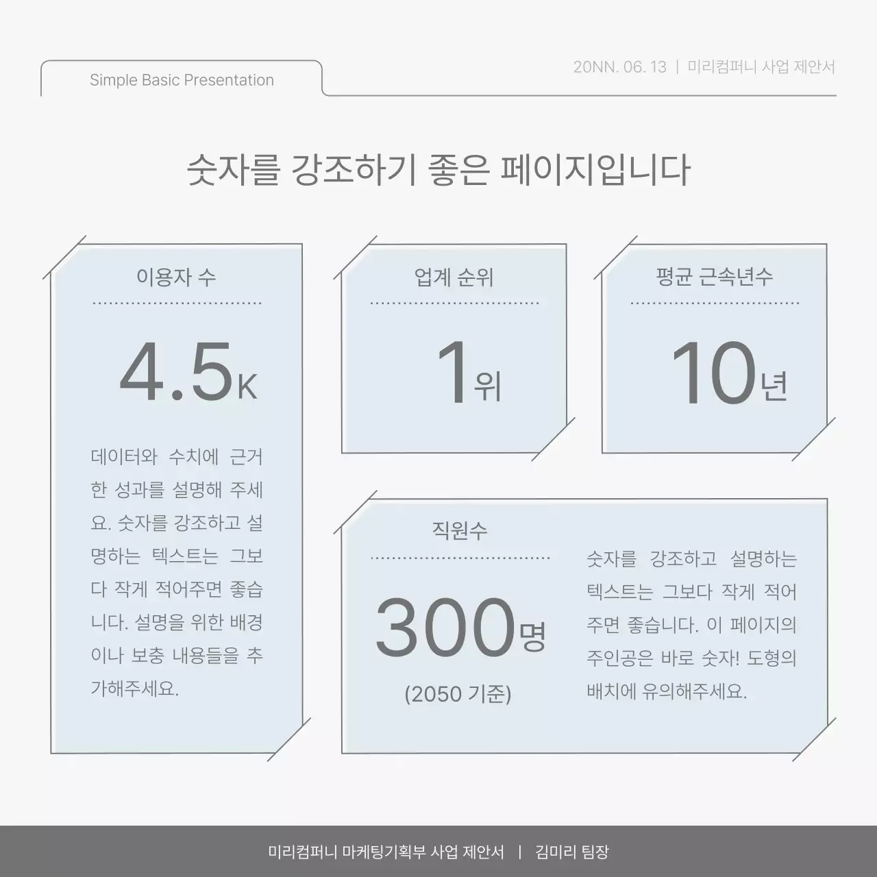 하늘색과 연두의 심플한 회사 성과 보고서