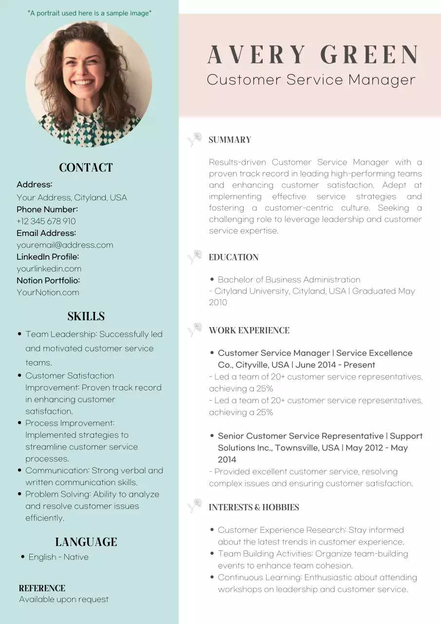Mint and Pink Classic Customer Service Resume