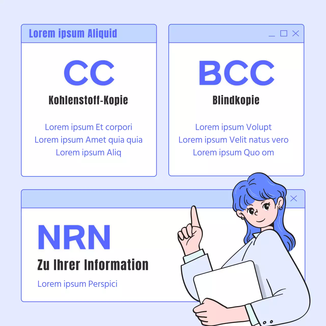 Ein einfacher blauer und hellblauer Leitfaden für geschäftliche E-Mail-Akronyme