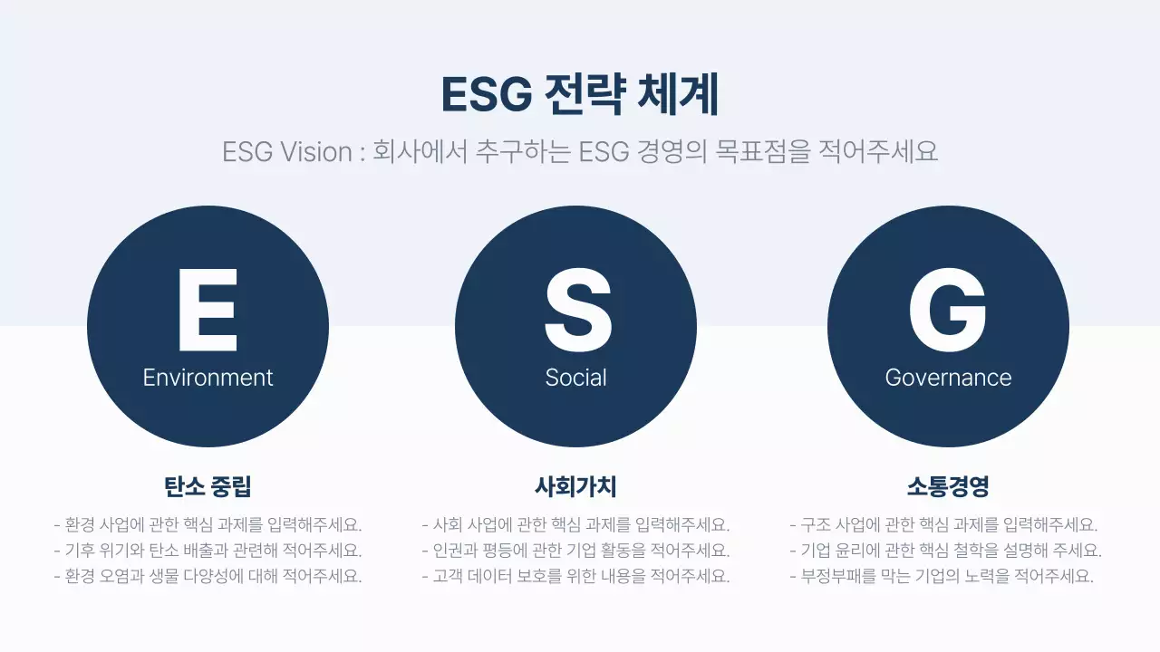 남색과 하늘색의 심플한 ESG 보고서