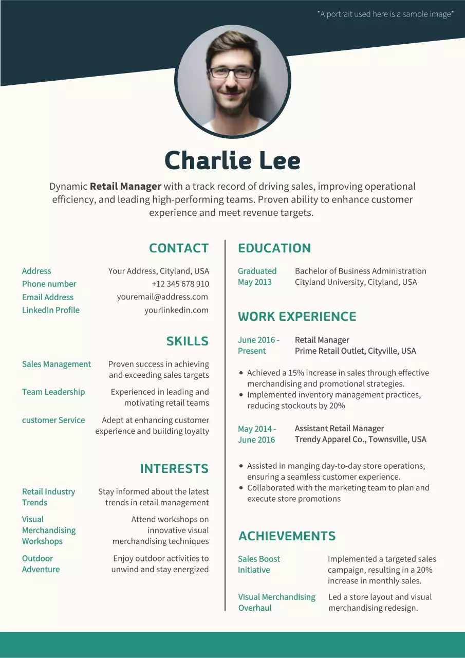 Navy and Beige Geometrical Retail Manager Resume
