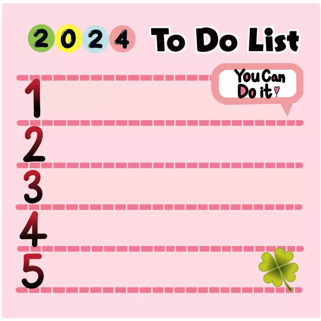 핑크색의 아기자기한 메모지 느낌의 2024년 투두리스트 목록표