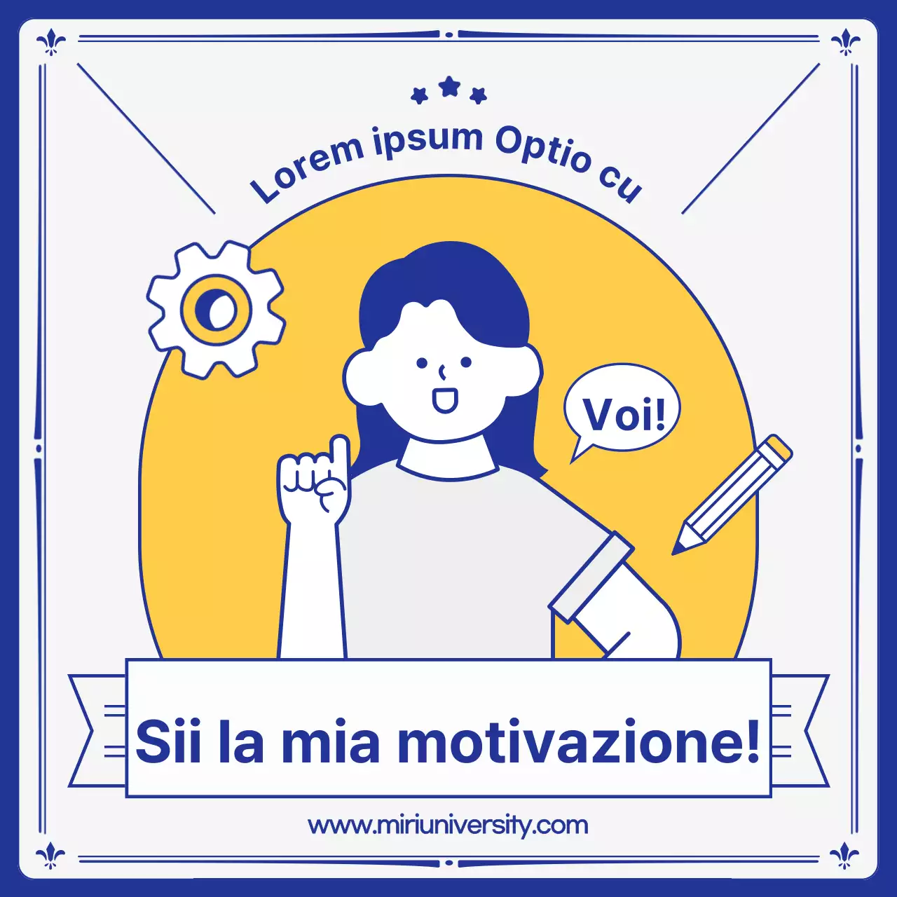 Prospetti universitari kitsch in giallo e blu navy