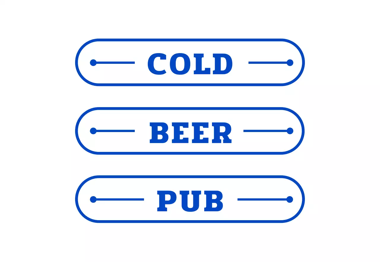 Papan nama etalase brewpub yang terinspirasi dari gaya retro dengan warna biru