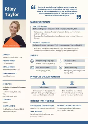 Blue and Beige Trendy Software Engineer Resume