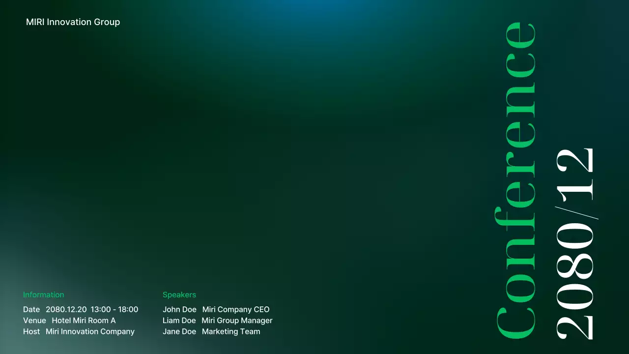 초록색과 파랑의 모던한 기업 컨퍼런스 발표자료