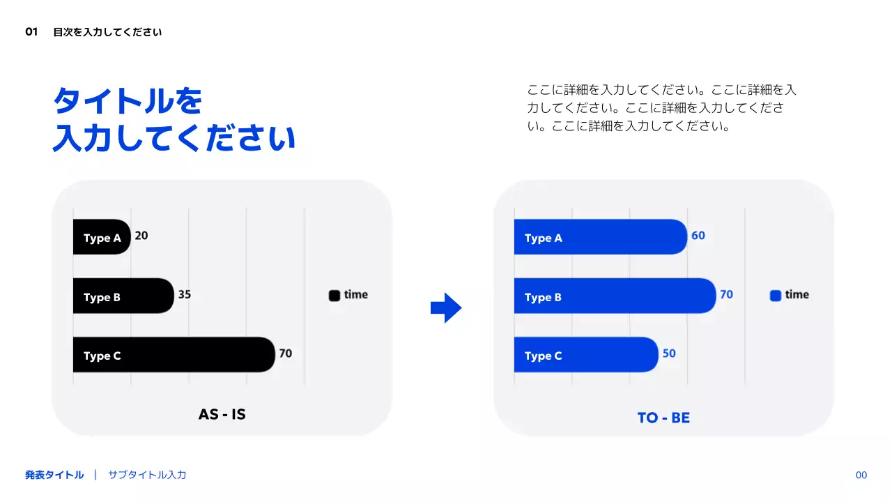 ブルーをポイントカラーにしたシンプルなコンセプトの発表ピピティ