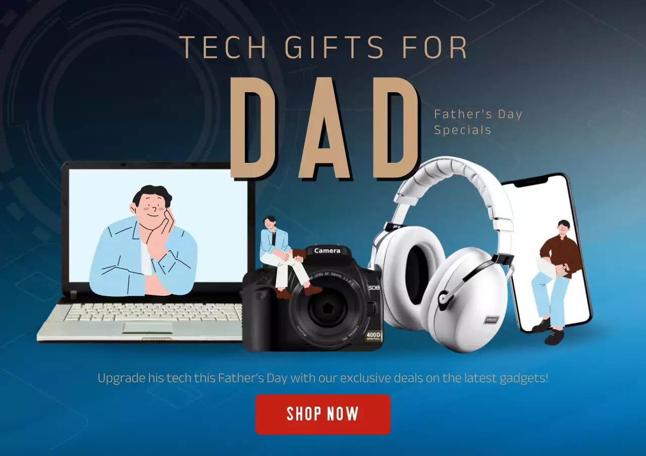 Blue and Golden Trendy Father's Day Tech Sale Publicity