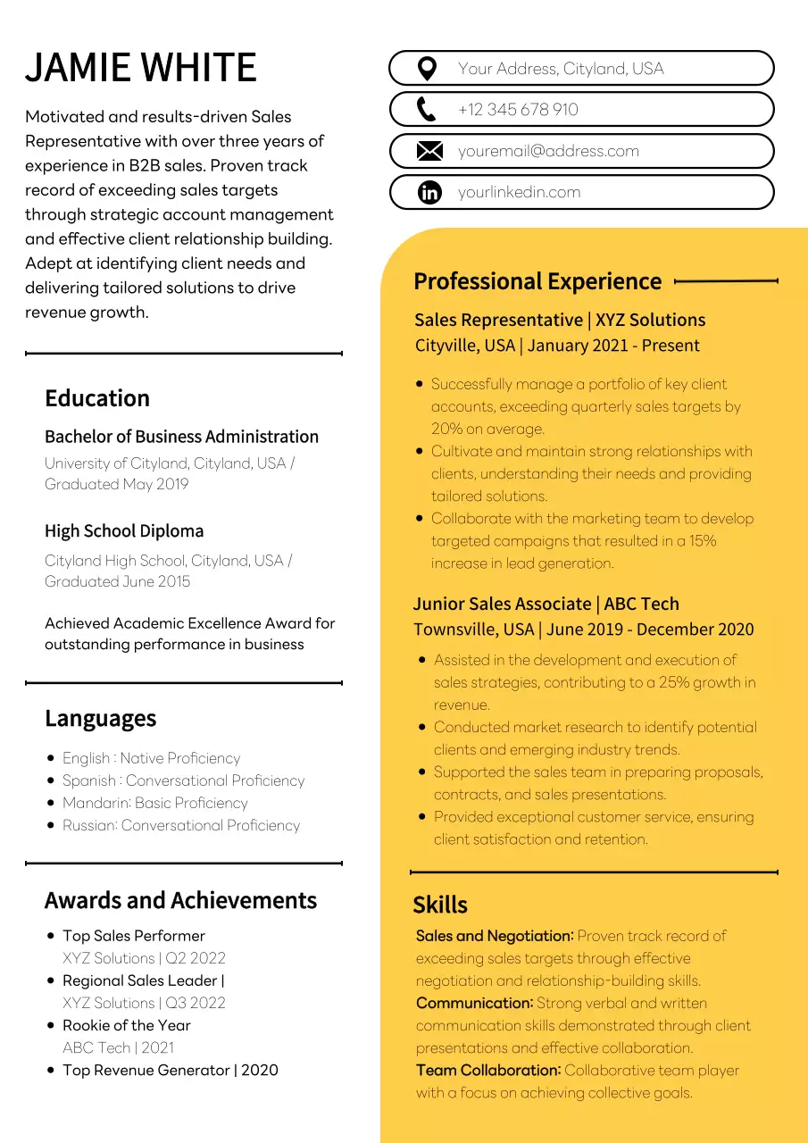 Yellow Modern Resume Document