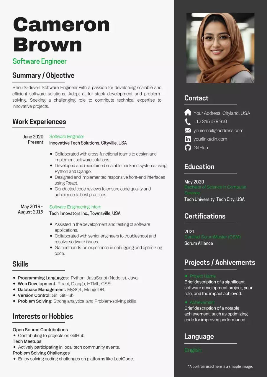White and Green Modern Software Engineer Resume