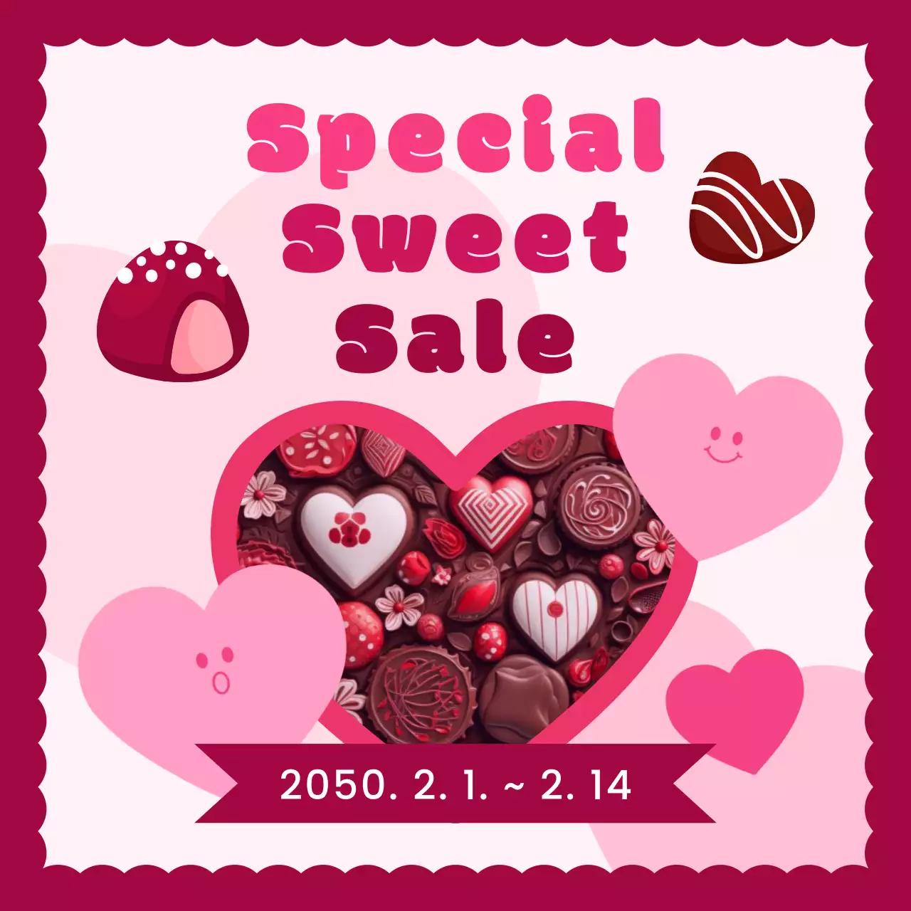 핑크색과 하늘색의 아기자기한 발렌타인데이 광고