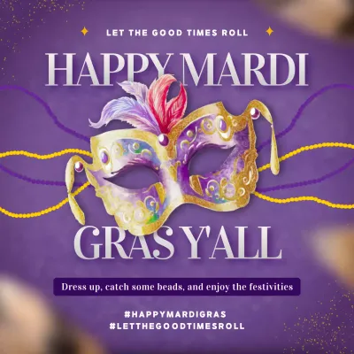 Purple Traditional Mardigras Announcement Social Media Post