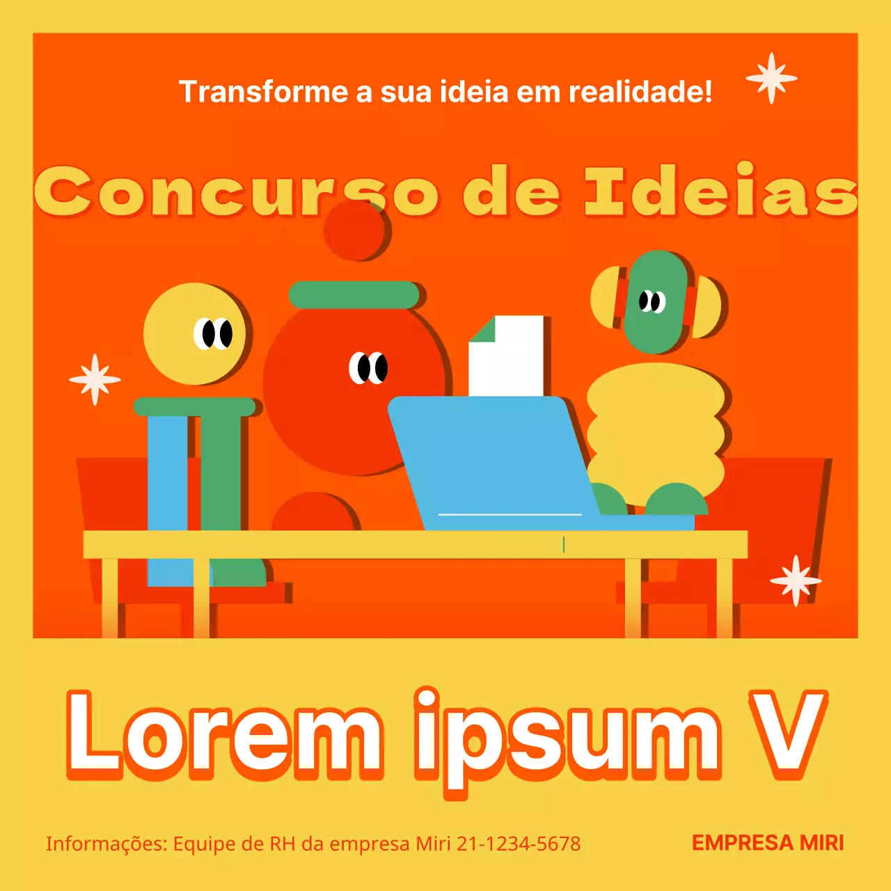 Promover o recrutamento de empresas com um estilo kitsch amarelo e vermelho
