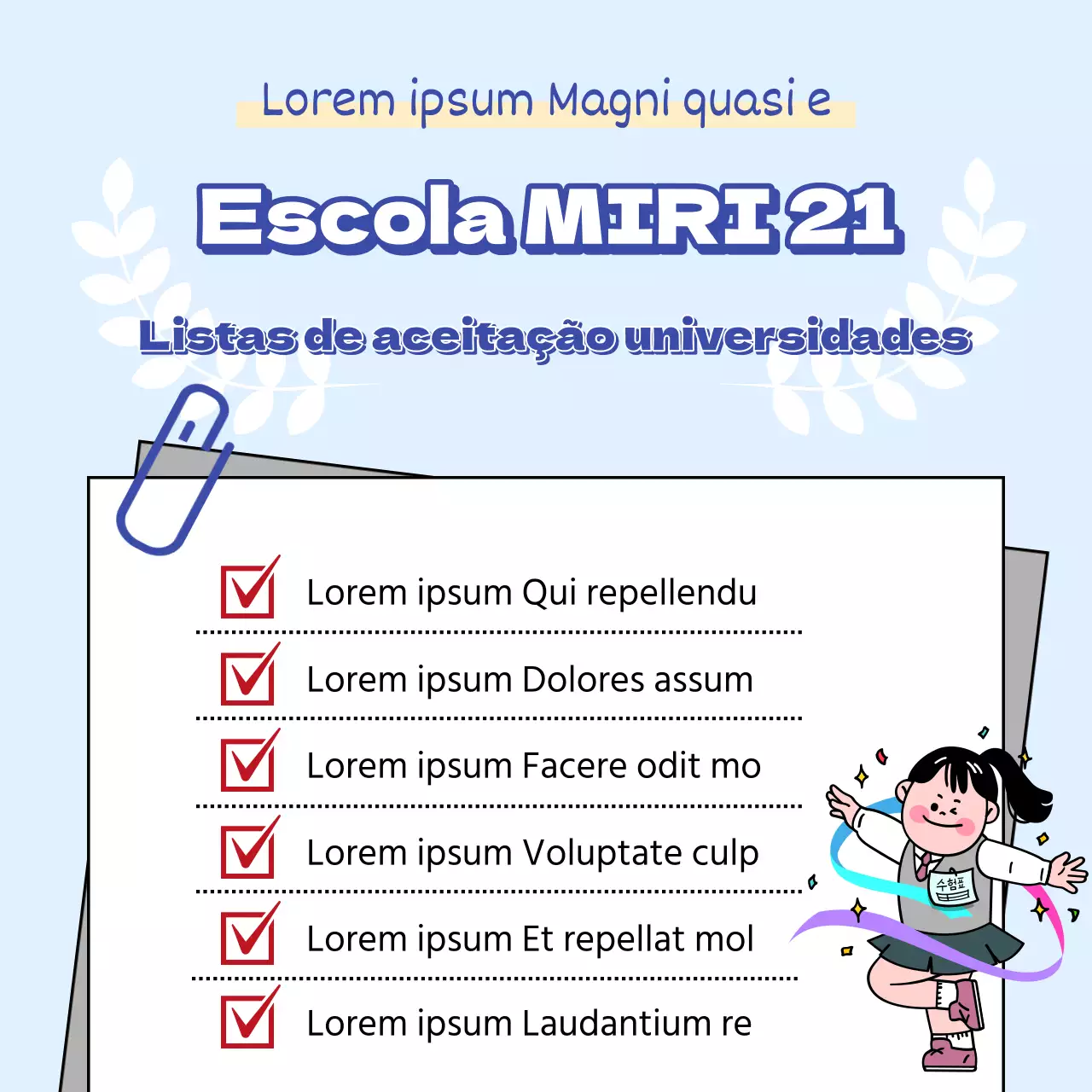 Uma carta de aceitação simples e azul para a universidade