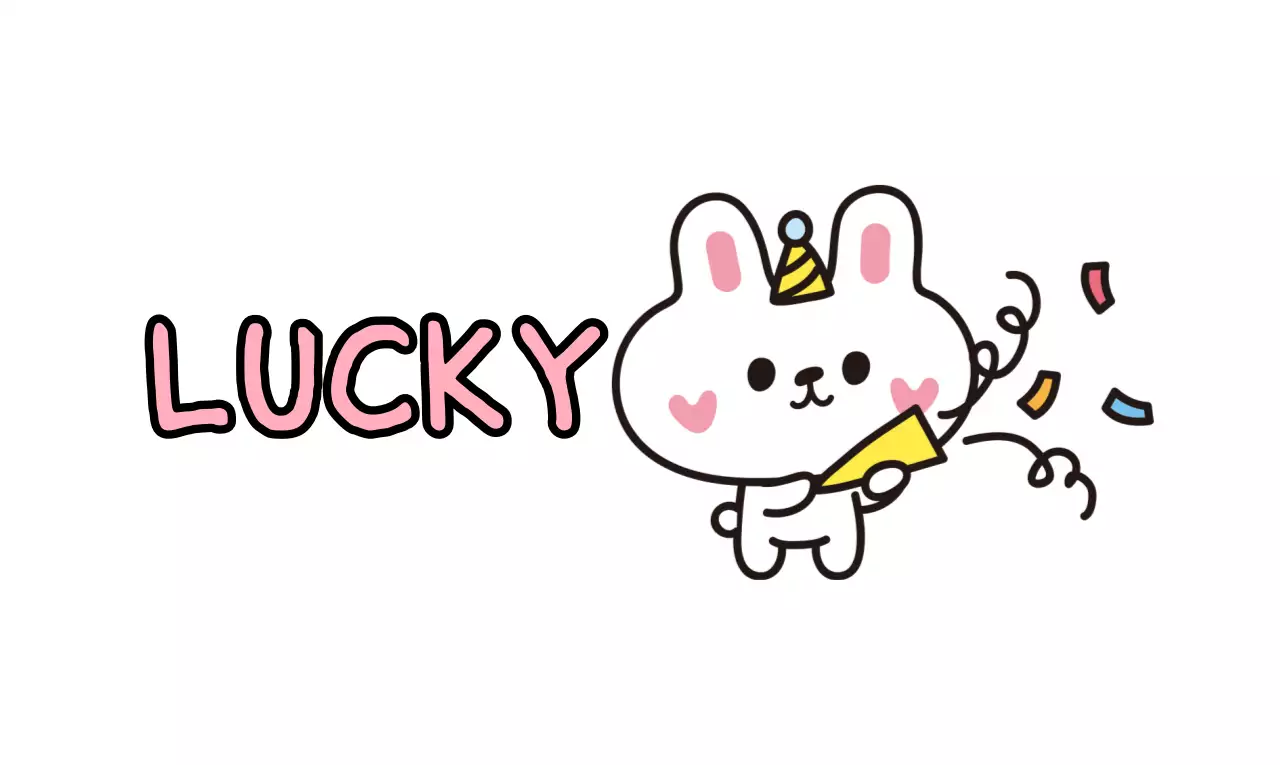 축하하는 토끼 캐릭터가 있는 귀여운 컨셉의 행운 굿즈