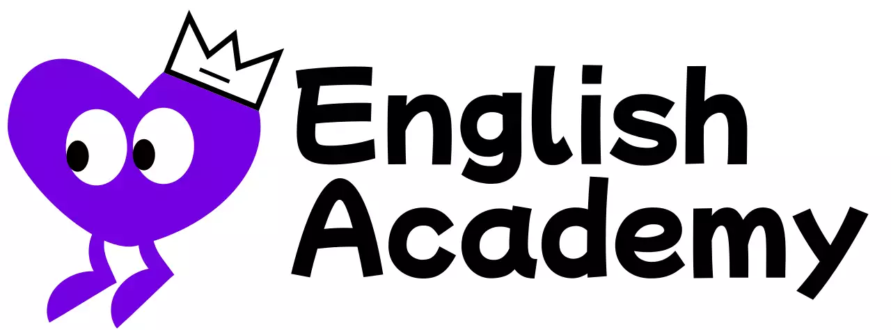 보라색 하트 캐릭터가 있는 귀여운 컨셉의 영어 아카데미