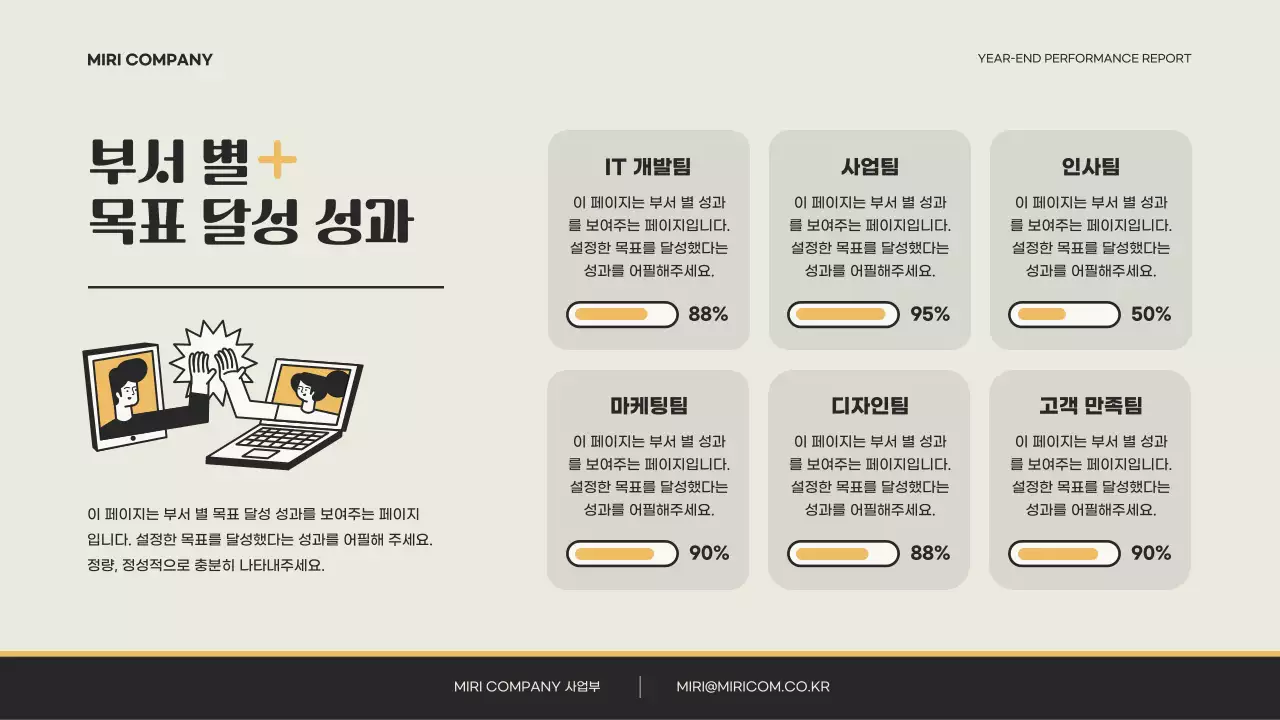 베이지색과 노랑의 심플한 기업 성과 보고서