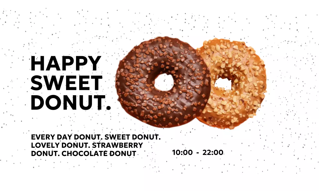 도트 배경과 고딕체와 도넛 사진이 있는 심플한 도넛 가게