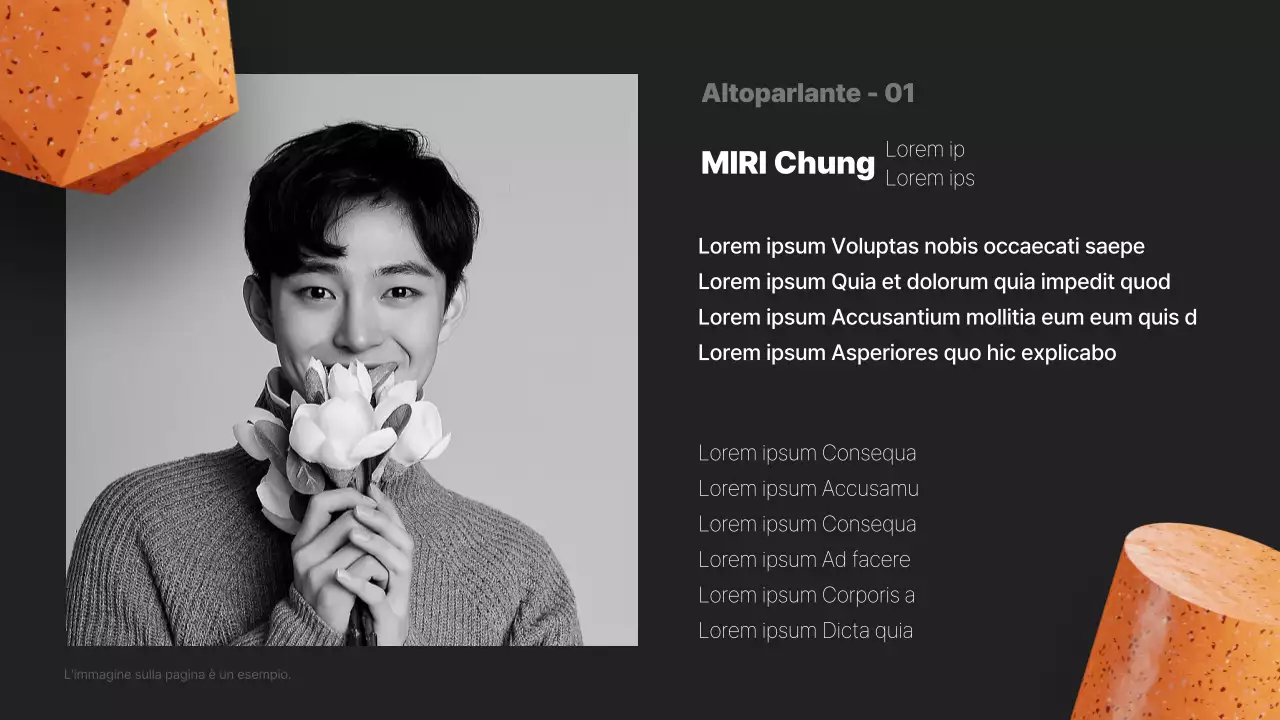 Un moderno prospetto di conferenza in nero e arancione