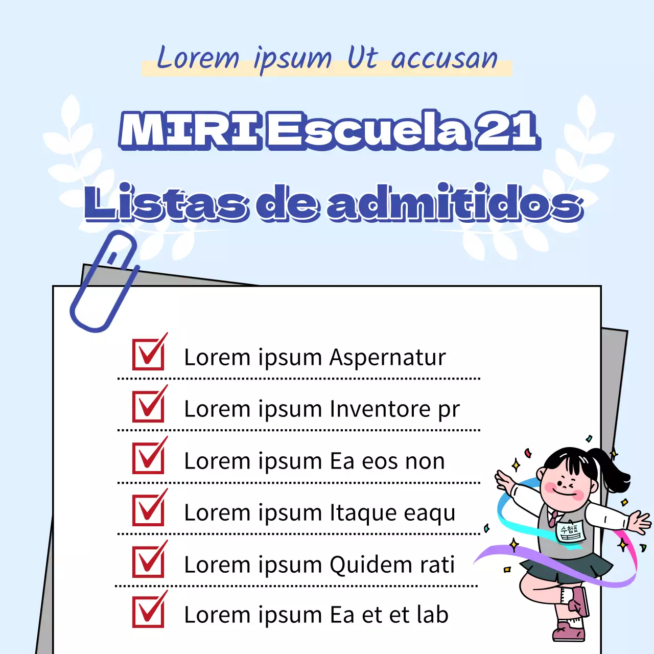 Una sencilla carta azul de aceptación a la universidad
