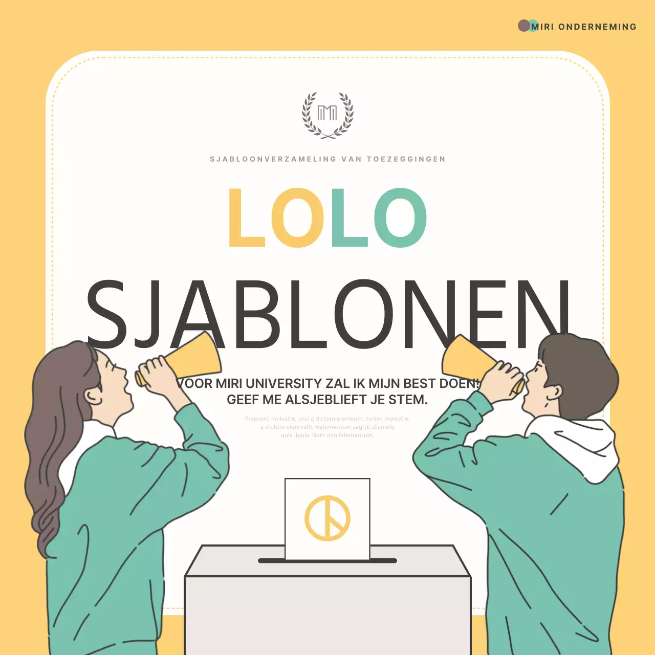 Promoot een hippe gele en mintkleurige belofte van de studentenregering