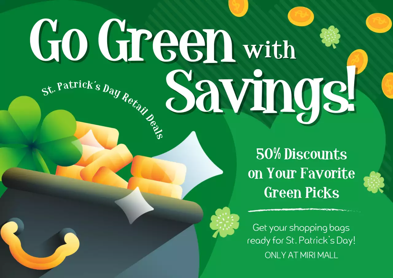 녹색과 노란색의 매력적인 성 패트릭 데이 세일 광고