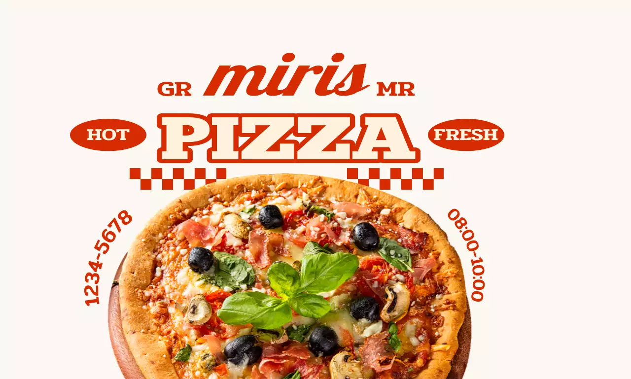 레트로한 느낌의 텍스트와 패턴이 있는 피자 가게