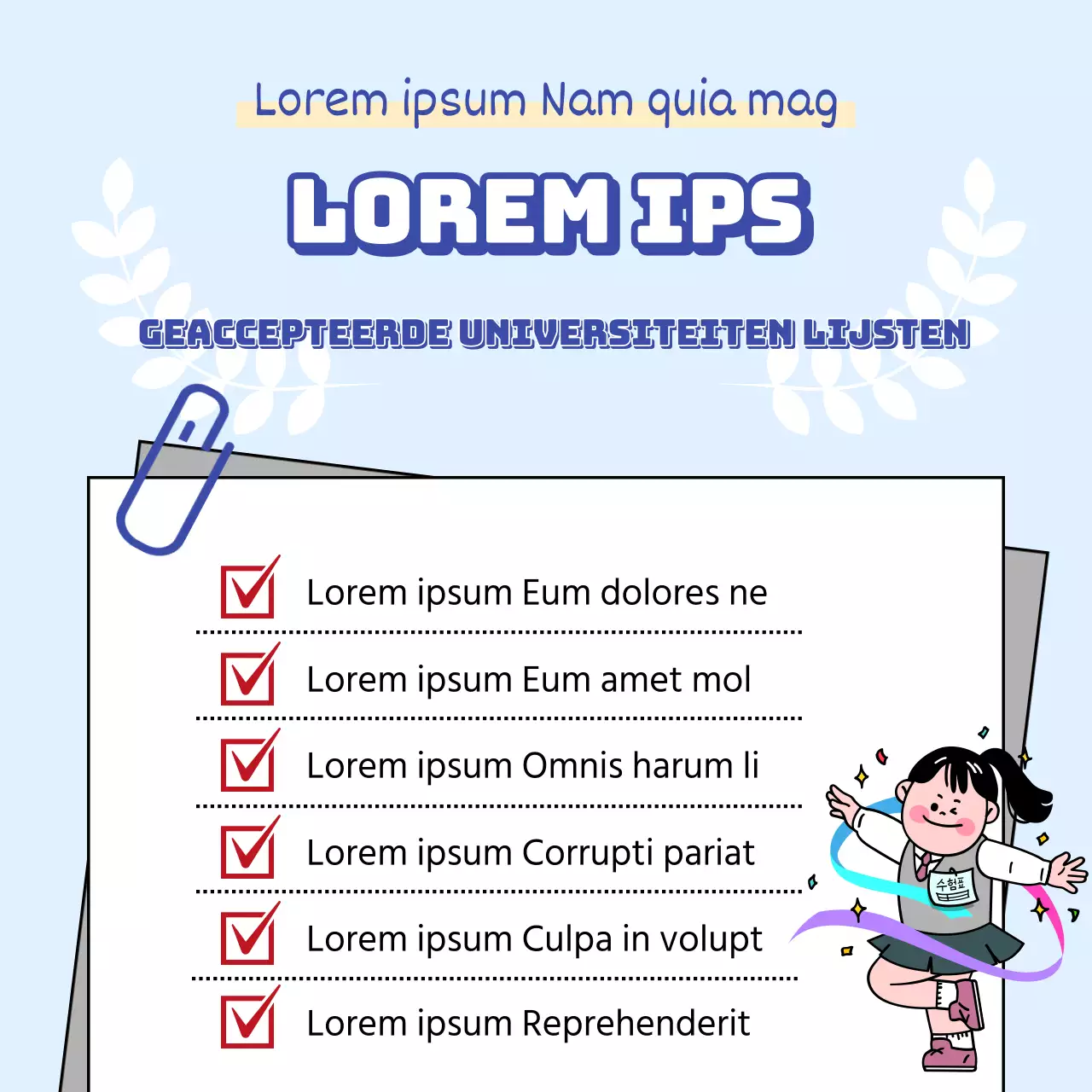 Een eenvoudige blauwe toelatingsbrief