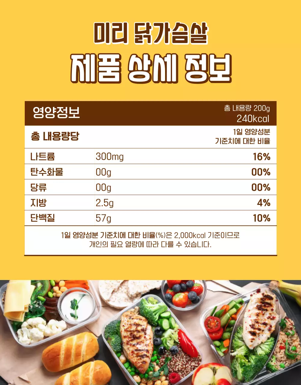 노랑과 갈색의 아기자기한 닭가슴살 식품 홍보