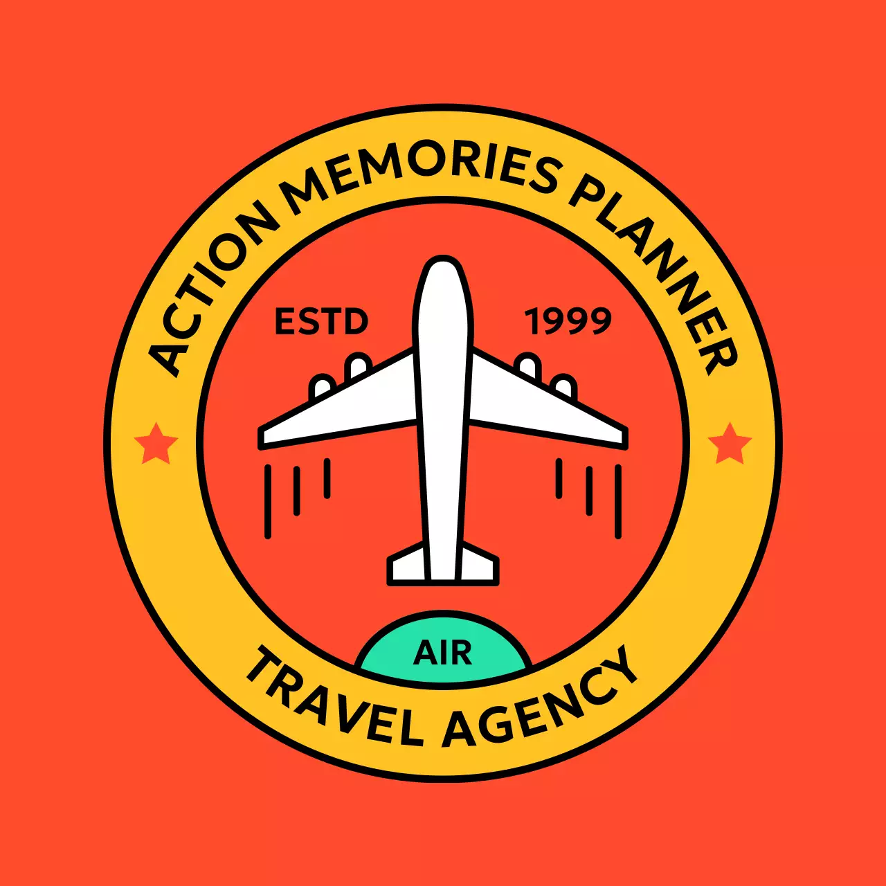 비행기가 그려져있는 레트로 분위기의 스탬프 로고