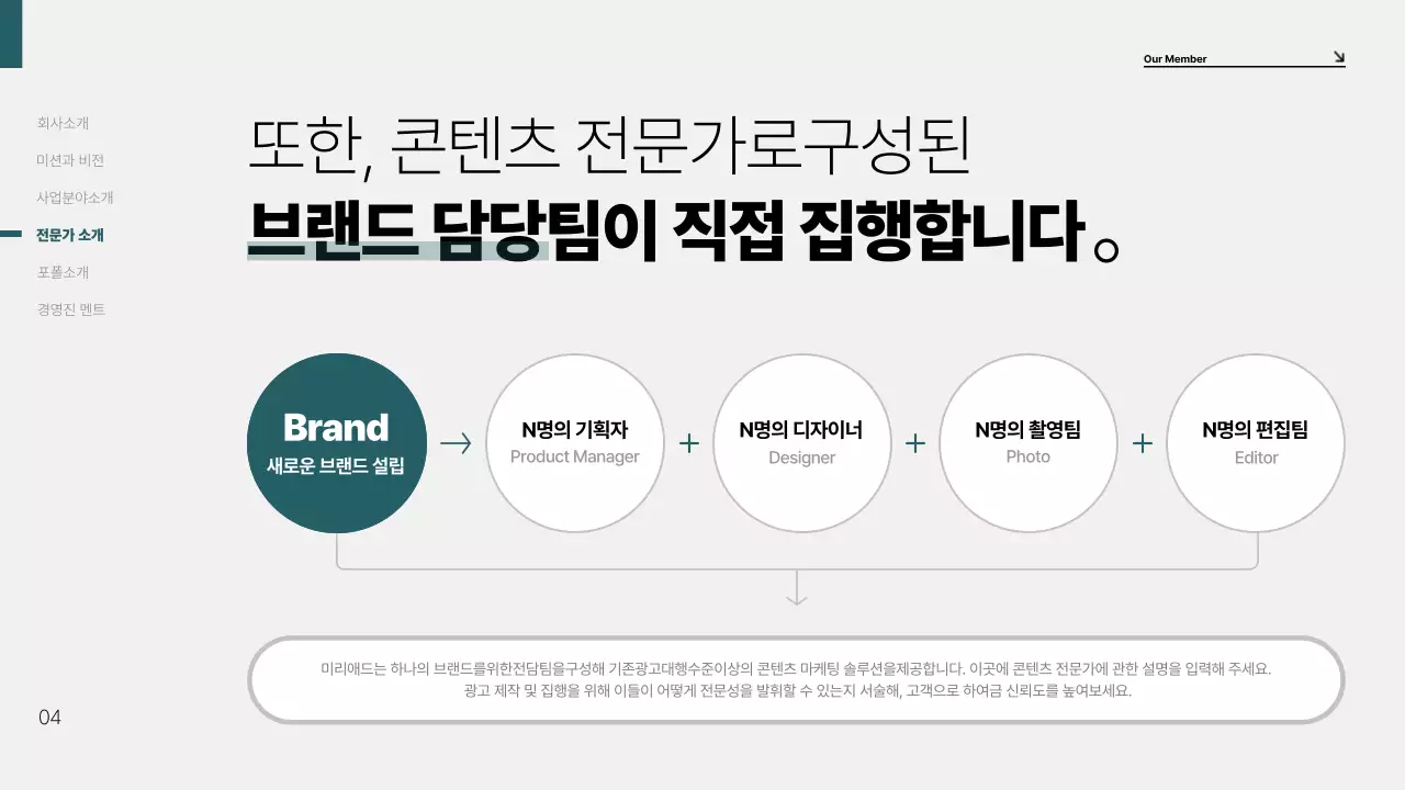 민트색의 심플한 비즈니스 소개서