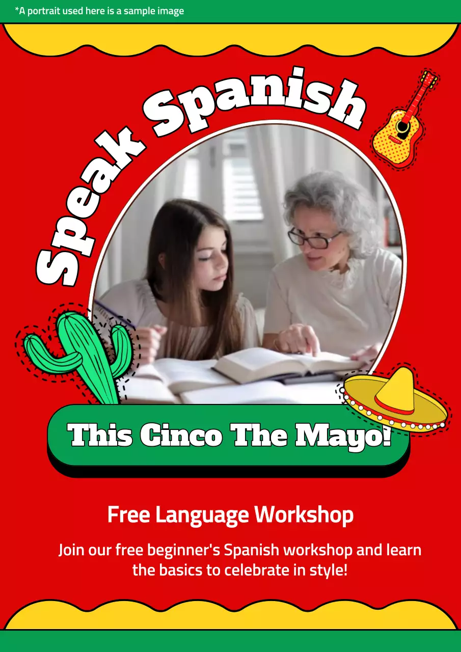 Red Traditional Language Workshop Promotion Poster